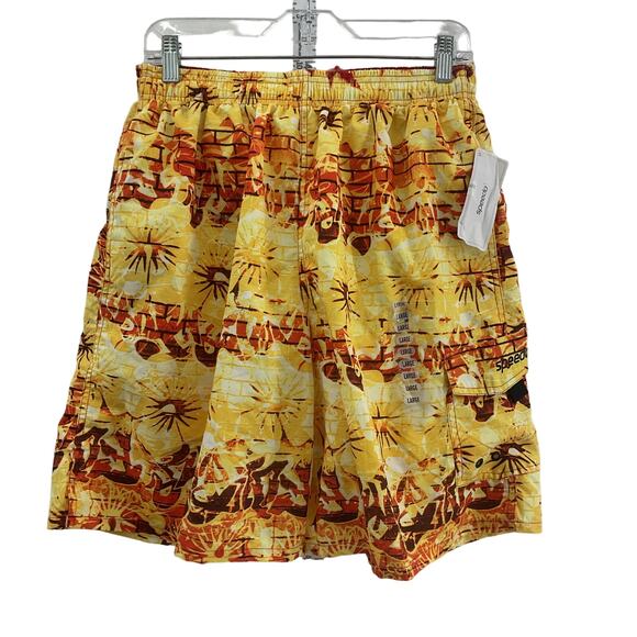 NWT Speedo Men's Yellow/Red Tropical Print Mesh Swim Trunks Shorts Size L